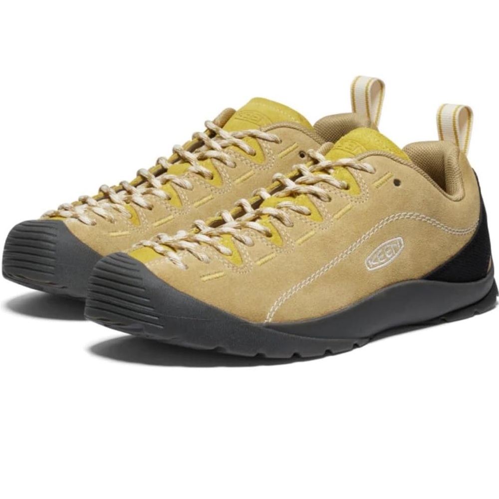 KEEN Women's Jasper Suede Sneaker Mustard Yellow Tan and Black Outdoor Sneakers